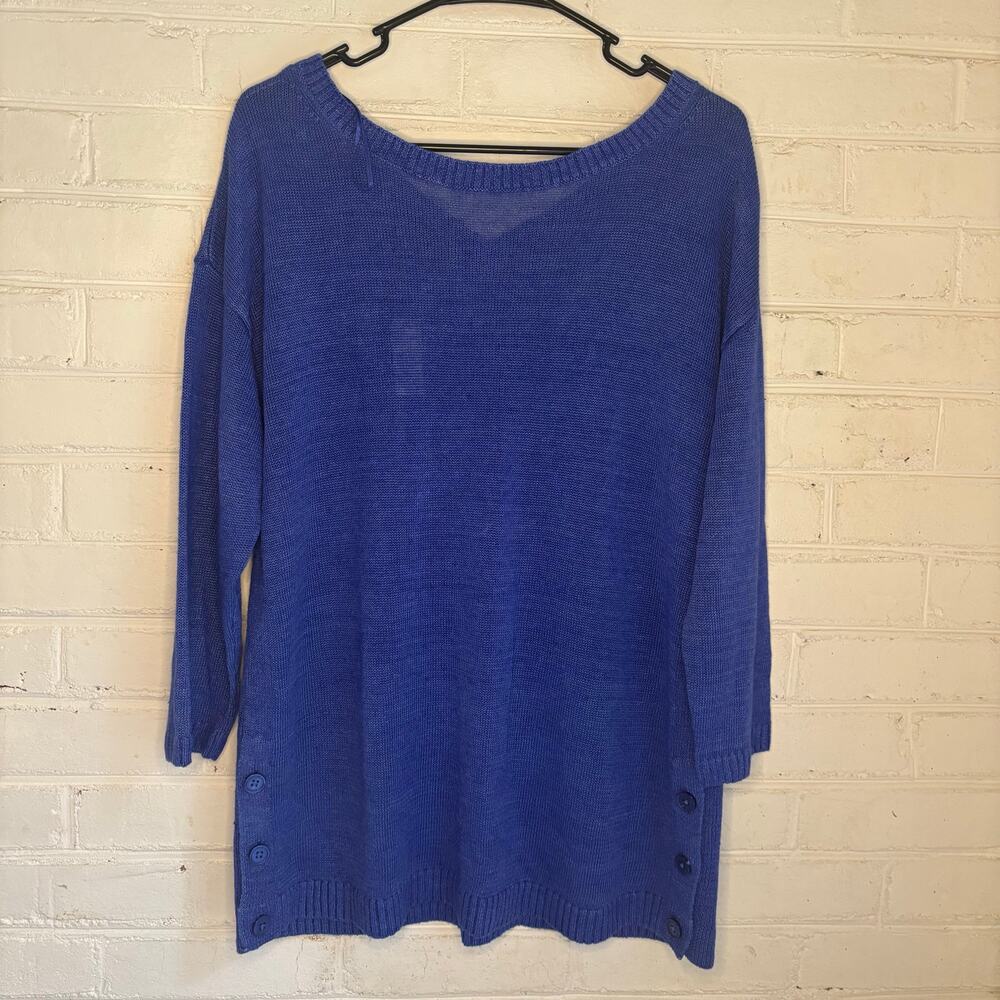 Talbots Dark Blue Semi-Sheer Long Sleeve Linen Tunic Large Oversized Lagenlook